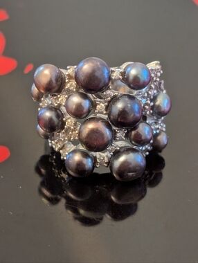 Purple  gray Fresh‎ Pearl Cluster Statement Ring